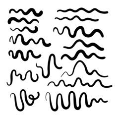 Waves rounded strokes bundle. Black color. Uneven waves. Vector illustration, flat design
