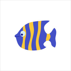 Cute cartoon fish. Colorful sea and ocean animal. Isolated vector illustration.