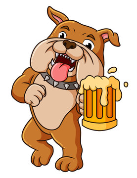 The bulldog is drinking the root beer in the festival