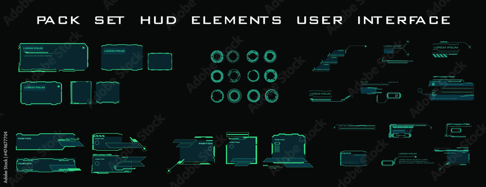 Fototapete Modern futuristic digital user interface. Set of futuristic green elements  HUD video game and dialog boxes. Set of cyber frames for HUD user interface UI, GUI