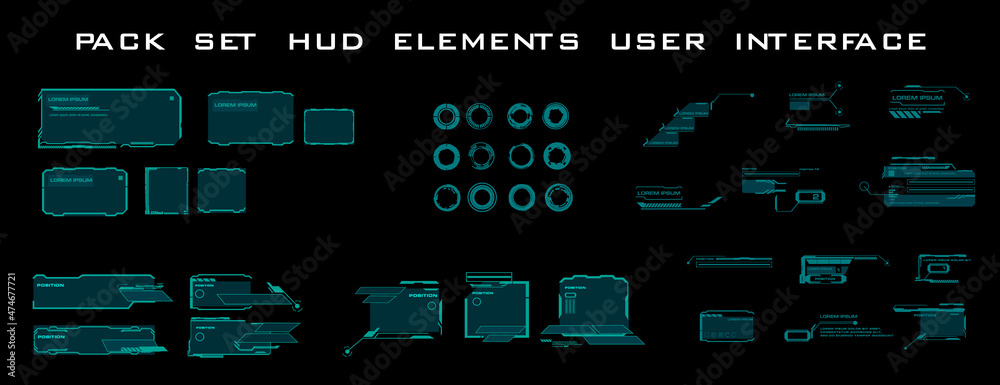 Poster Modern futuristic digital user interface. Set of futuristic green elements  HUD video game and dialog boxes. Set of cyber frames for HUD user interface UI, GUI