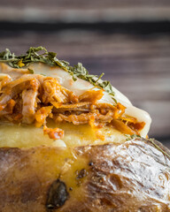 Stuffed potato with pulled pork and cheese