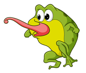 The frog sticks out its long tongue