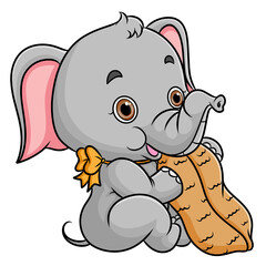 The little elephant is eating big peanut