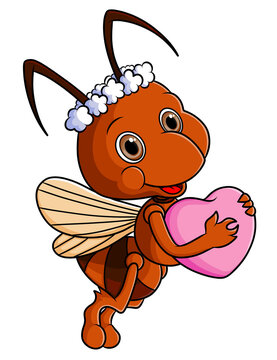 The queen moth is flying and holding a heart love doll