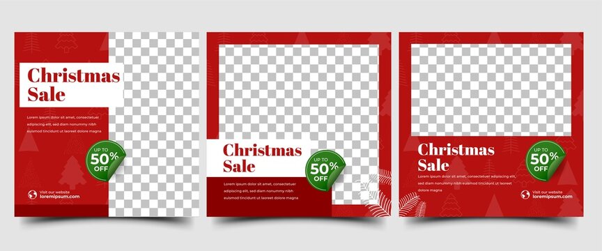 Christmas sale square banner template design collections. Editable modern promotion banner with place for the photo. Usable for social media post, banner, card, and website.	