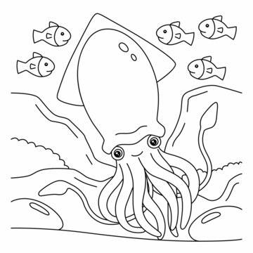 recommend clip art: Giant Squid Coloring Page for Kids