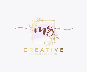 Initial MS feminine logo. Usable for Nature, Salon, Spa, Cosmetic and Beauty Logos. Flat Vector Logo Design Template Element. - obrazy, fototapety, plakaty