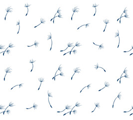 The Seamless blue background with dandelion seeds.