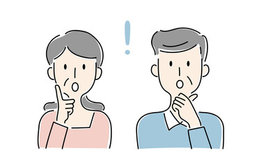 手描き風・びっくりする高齢の男女のベクターイラスト