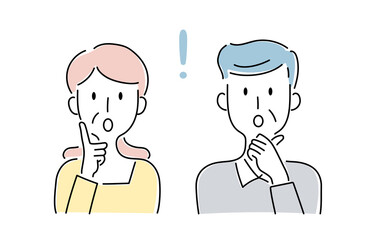 手描き風・びっくりする高齢の男女のベクターイラスト