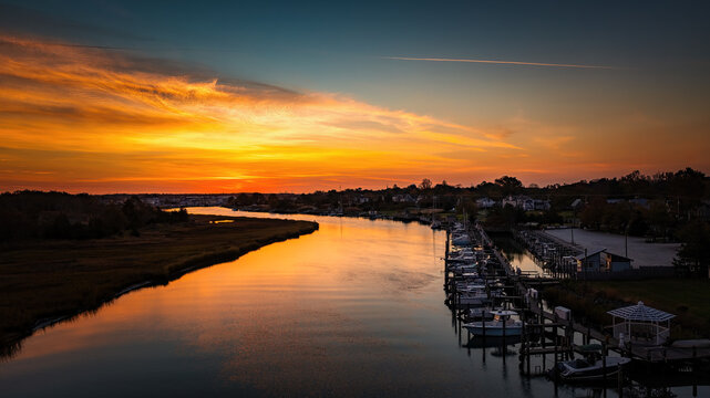 Veteran's Day Sunrise
A beautiful sunrise over the Lewes/Rehoboth canal in Delaware.  I decided to fly the drone to capture the boats and reflection of the sunset on the canal