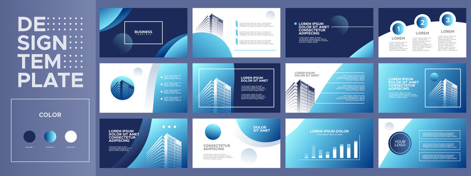 Powerpoint business presentation templates set. Use for business annual report, keynote, brochure design, website slider, landing page, company profile, facebook banner.