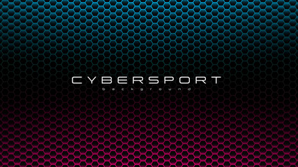 CYBERSPORT abstract background with neon colors and pattern of hexagons. Vivid gradient banner with geometric pattern. Esports concept. Design for gaming and cyber sports events.