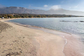 The gorgeous pink sand beaches of Elafonisi island on the southwest tip of Crete, Chania region, Greece.