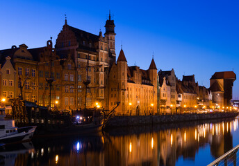 Fototapeta na wymiar Image of night light of Moltawa River in Gdansk in the Poland.