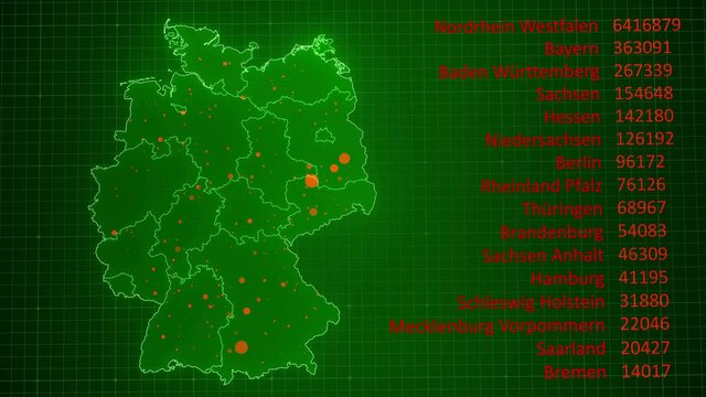 Coronavirus - Deutschlandkarte - 16 Bundesländer - Fallzahlen - Deutschland - COVID-19 - Karte