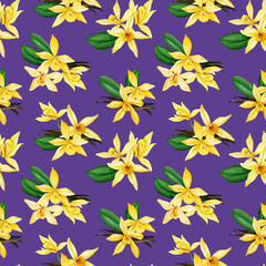 Fototapeta premium Tropical seamless pattern. Vanilla flowers