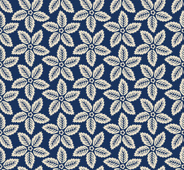 Japanese Art Star Flower Motif Vector Seamless Pattern