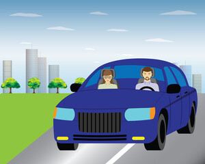 Car on the highway in the city.