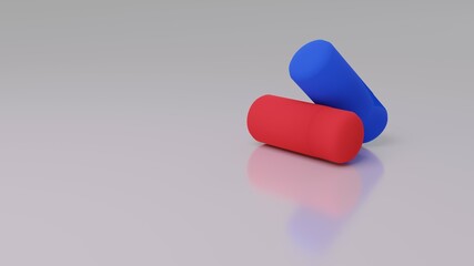 3d rendering, 2 tablets, red and blue as in the matrix, medicines