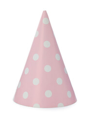 Bright party hat isolated on white. Festive accessory