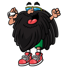 Cartoon illustration of dreadlock man with bearded face smoking marijuana and feel freedom, best for mascot, character, sticker, and logo for marijuana product