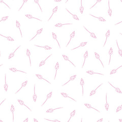 Vector white delicate seamless pattern with scattered flower bud and stem 01. Suitable for textile, gift wrap and wallpaper.
