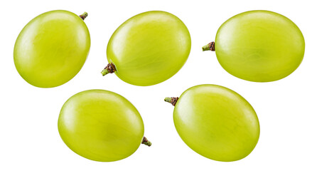 Green grape isolated on white. Fresh green grape berries macro. Collection with clipping path. Full...