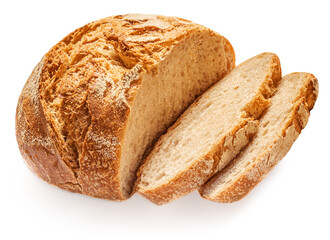 Wholegrain Organic  Bread with crumbs  isolated on white background.  Sliced, cutted wheat bread.
