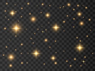 Glowing light effect with many glitter particles isolated on transparent background. Star cloud with dust. Vector 10ps