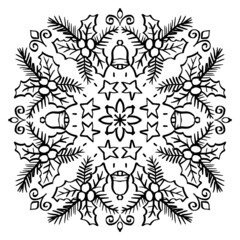Christmas Mandala Decoration. Hand drawing illustration.	