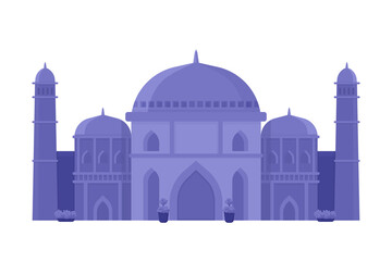 Blue monochromatic mosque semi flat color vector object. Religious building. Realistic item on white. Indian architecture isolated modern cartoon style illustration for graphic design and animation
