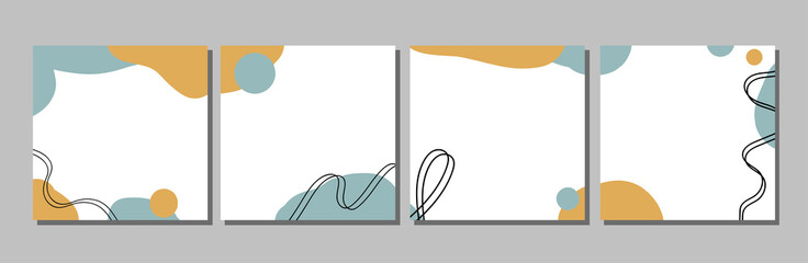 Set of abstract minimalistic backgrounds. Square trending background for social media, design templates, brochures.