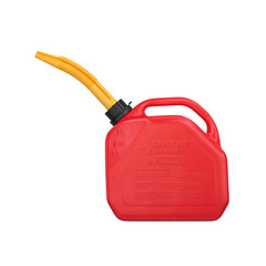 Gas can side view in red on a white background, 3d render