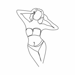 Vector abstract continuous one single simple line drawing icon of beautiful pretty woman in silhouette sketch.