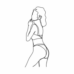 Vector abstract continuous one single simple line drawing icon of beautiful woman in silhouette sketch.