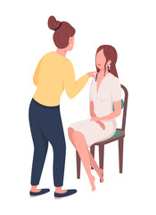 Girl receiving makeup semi flat color vector characters. Dynamic figures. Full body people on white. Preparation isolated modern cartoon style illustration for graphic design and animation