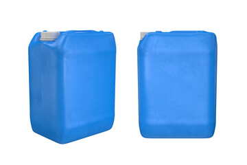 Plastic canister two types of blue on a white background, 3d render - obrazy, fototapety, plakaty
