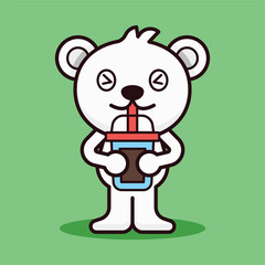 Polar Bear Drink Bubble Tea Illustration