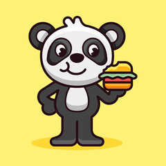 Panda Eat Burger Illustration