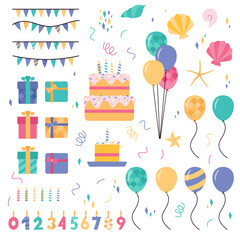 A set of elements for a birthday party in a nautical style for girls. A party in the style of mermaids.