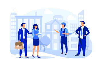 real estate business concept with houses, real estate market growth,
exchange of living space, presentation of a house, house for an apartment  flat design modern illustration