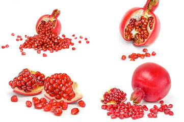 Collage of pomegranates on a isolated white background