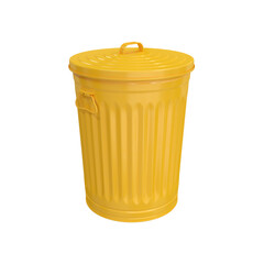 Trash can with closed lid yellow on white background, 3d render