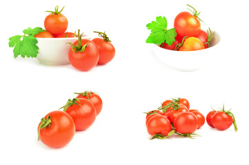 Collage of cherry tomatoes isolated on a white background cutout