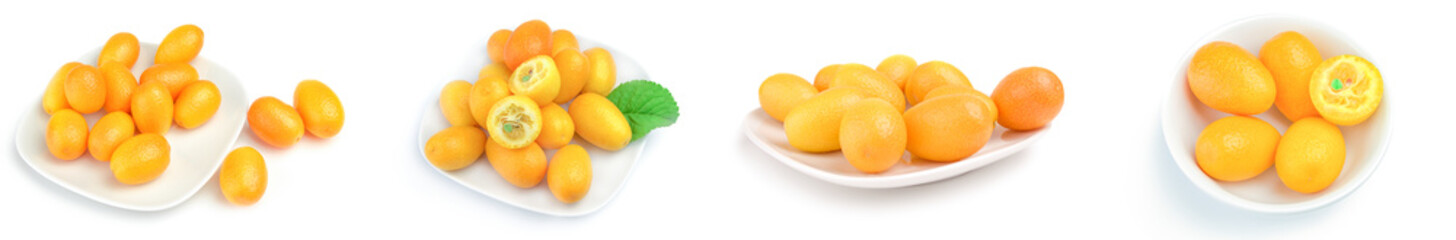 Collage of cumquats isolated on white