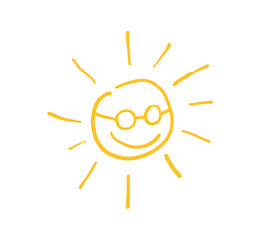 Sun symbol. Hand drawn smiling cute sun icon illustration. Doodle cartoon morning summer sketch suns isolated on white background. Vector.