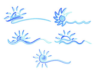 Fototapeta na wymiar Watercolor sun. Hand drawn sun icon Vector illustration isolated on white background.
