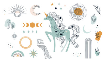 boho baby set with a unicorn © art.bortnikova